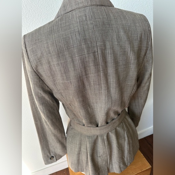 VTG Classiques Entier Grey Plaid Belted Wool Linen Blend Lined Blazer Jacket 12 - Picture 8 of 12
